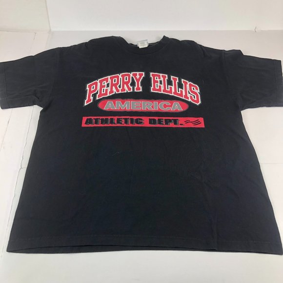 VTG 90s Perry Ellis America Shirt Men Extra Extra Large Black Red Spell Out Logo - Picture 1 of 9